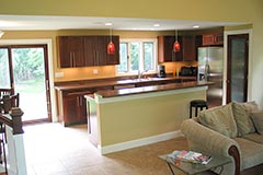 Open kitchen connects with living room